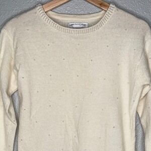 VTG Breckenridge Cream Angora Lambswool Pearl Beaded Pullover Sweater Womens PM‎
